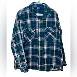 Vintage Green Blue Plaid Flannel Shirt - Men's